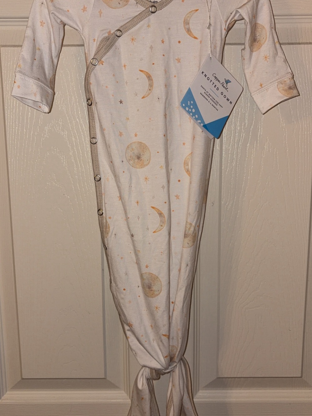 Knotted Sleep Gown in Cream with Gold Moon & Stars